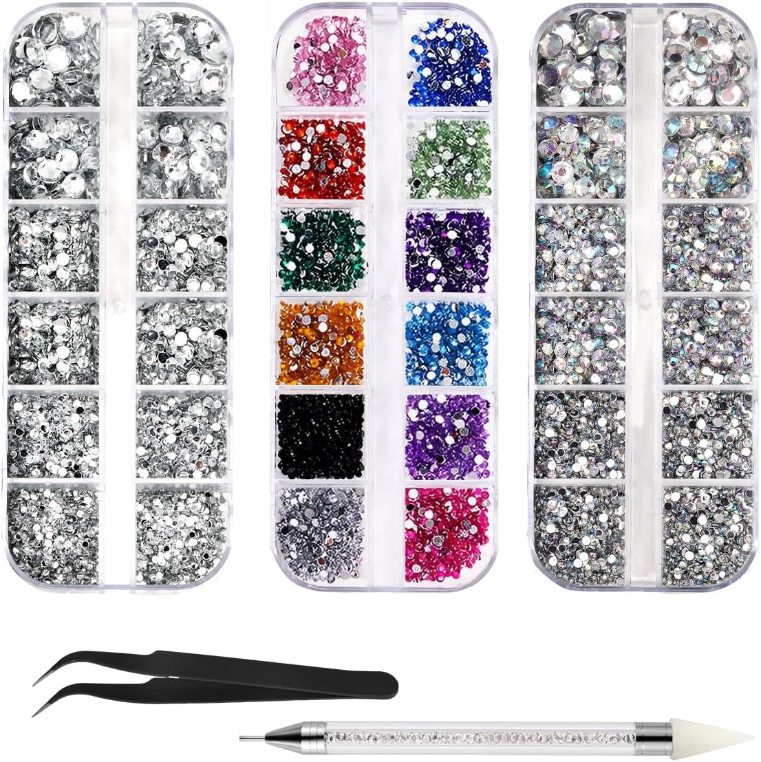 4600 Stück Strasssteine Für Nägel, Nagel Glitzersteine 3 Verschiedene Stil Flache Nail Gems Nägel Steine Klein Nagel Steinchen Mit Pinzette Und Strass Picker Dotting Pen Für Nägel/Kleidung/Handwerk