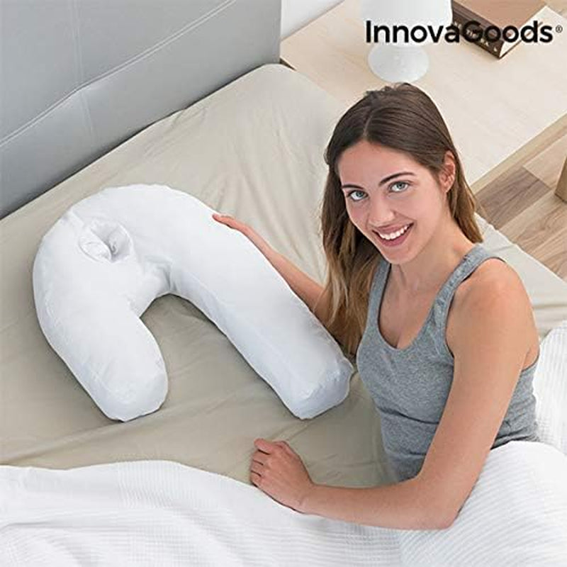Innovagoods - Pernă ergonomică în formă de U pentru somn lateral, Ideală pentru sarcină, Promovează respirația liniștită, Reduce sforăitul, Bumbac și poliester, Alb, 39 X 57 X 14 Cm Perne ortopedice cervicale Naty Shop
