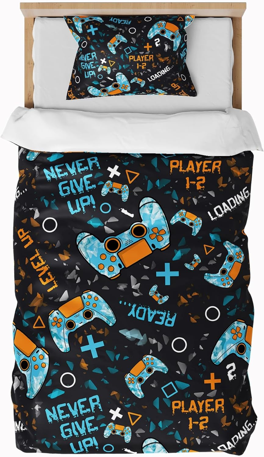 Bettwäsche für Kinder, Jungen, verschiedene Modelle, mit Reißverschluss, Mikrofaser-Polyester. Bettwäsche – Kinder Naty Shop Gamecontroller 135 x 200 cm + 80 x 80 cm