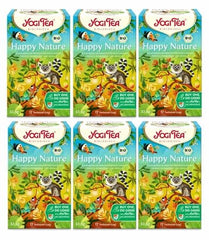 Yogi Tea - Happy Nature, Buy One and Do Good, ceai ayurvedic organic cu mirodenii și plante, amestec de mango, mandarină și vanilie, Yogi Tea pachet de 6, 6X17 pliculețe (102 pliculețe de ceai în total)