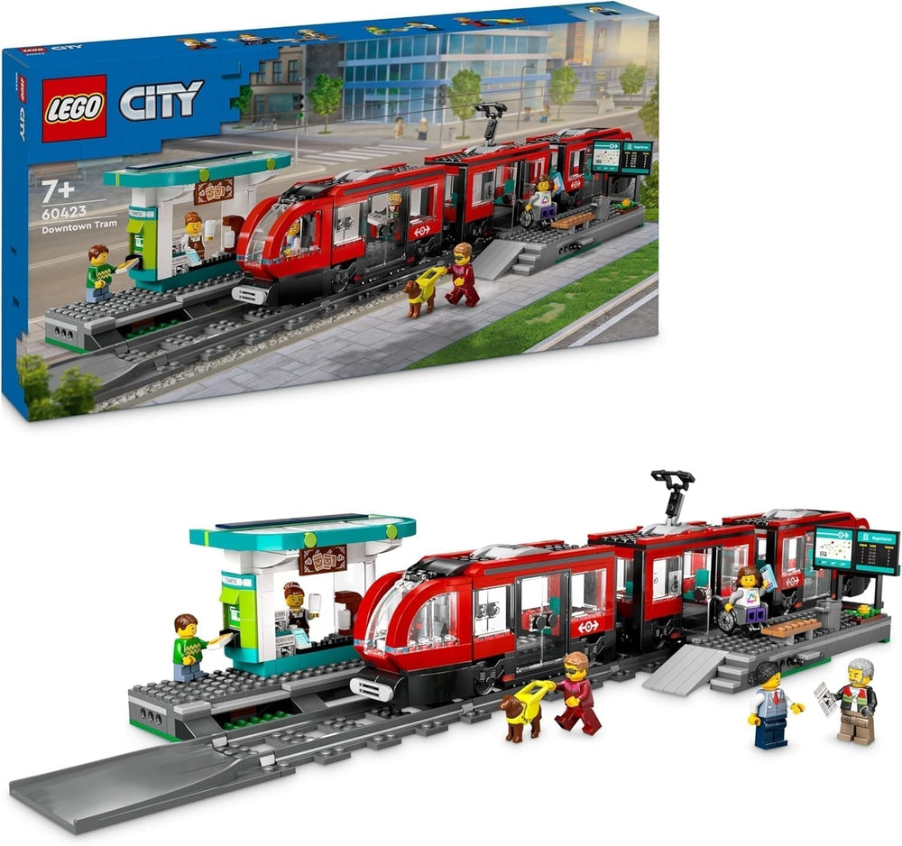 LEGO City Straßenbahn mit Bahnhof, Geschenkidee für Fahrzeugspielzeugfans ab 7 Jahren, mit 6 Minifiguren und einem Blindenhund zum Rollenspiel, Bauspielzeug 60423 Bausets Besuche den LEGO-Store Standardtitel