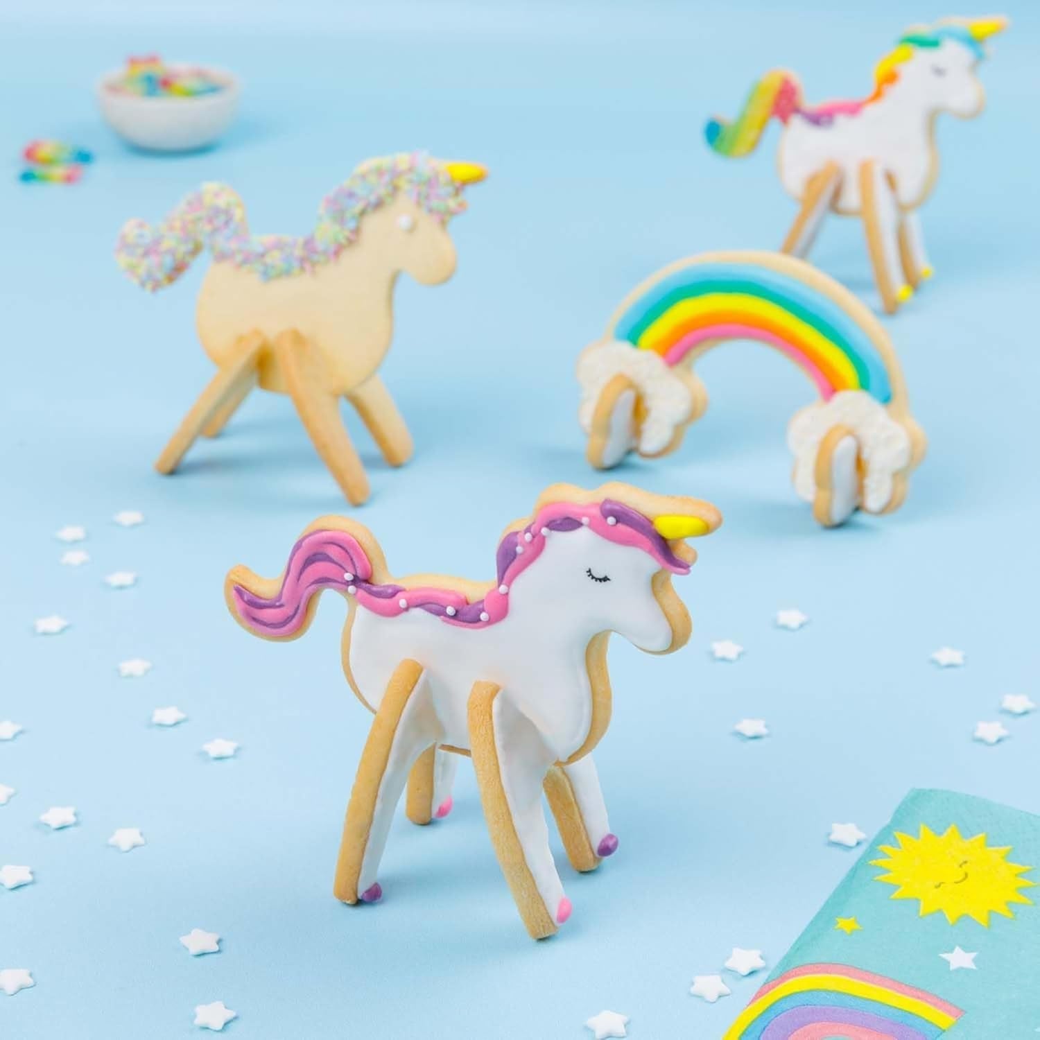 CHEFCLUB, Forme de biscuiți 3D Magice Unicorn și Curcubeu, Forme de biscuiți 3D Interconectate Unicorn și Curcubeu, Distracție de copt pentru copii