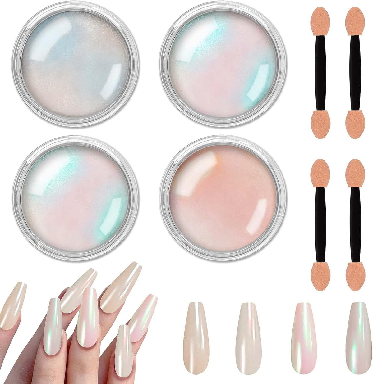 Chrom Nagel Pulver 4 Farben Irisierendes Aurora Pulver Metallic Spiegel Effekt Pigment Pearlescent Meerjungfrau Glitter Einhorn Glitter Für Gel Polish Nail Art Dekoration-Purpurgrüner Jadeit