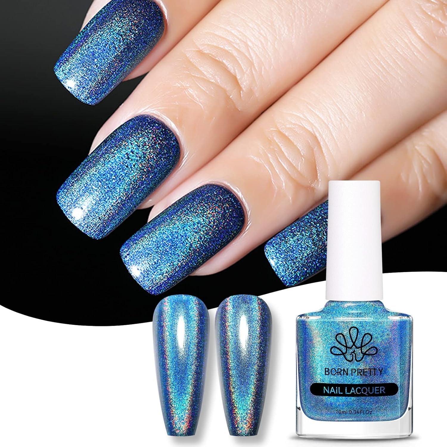Born Pretty Glitzer-Nagellack, Rainbow Shining Glitter Super Shine Black Nail Art Nagellack