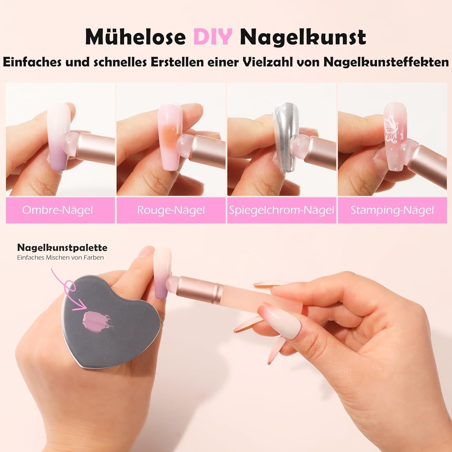 Aokitec 14 Stück Silikon Tool Nägel Pinsel Für Gel Nagellack UV, Wiederverwendbare Gel Pinsel Für UV Nagellack Chrome Nail Powder, Nail Art Zubehör Für Ombre Blush Mirror Effekt, Nägel Selber Machen