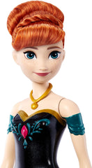 Jucării Mattel din Disney Frozen, păpușă de modă Anna cântătoare în ținută emblematică, cântă „Pentru prima dată” din filmul Disney în engleză, franceză, germană, italiană, JDL59