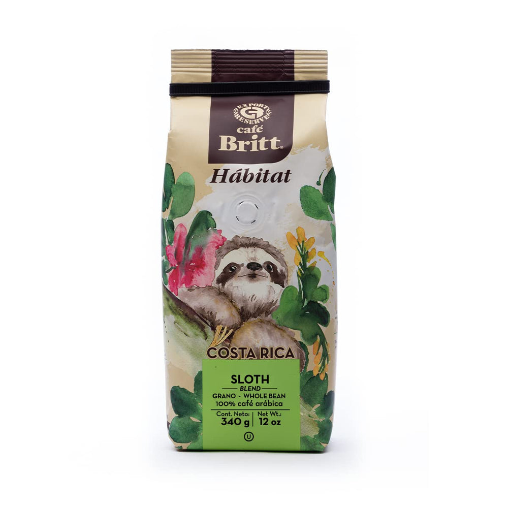 Café Britt® - Pachet de cafea Costa Rican Habitat (340 g.) (Pachet de 3) (Cafea din: Sloth, Lapa și Cariblanco) – Boabele întregi, 100% Arabica, Kosher, fără gluten, prăjire gourmet și medie deschisă și închisă.