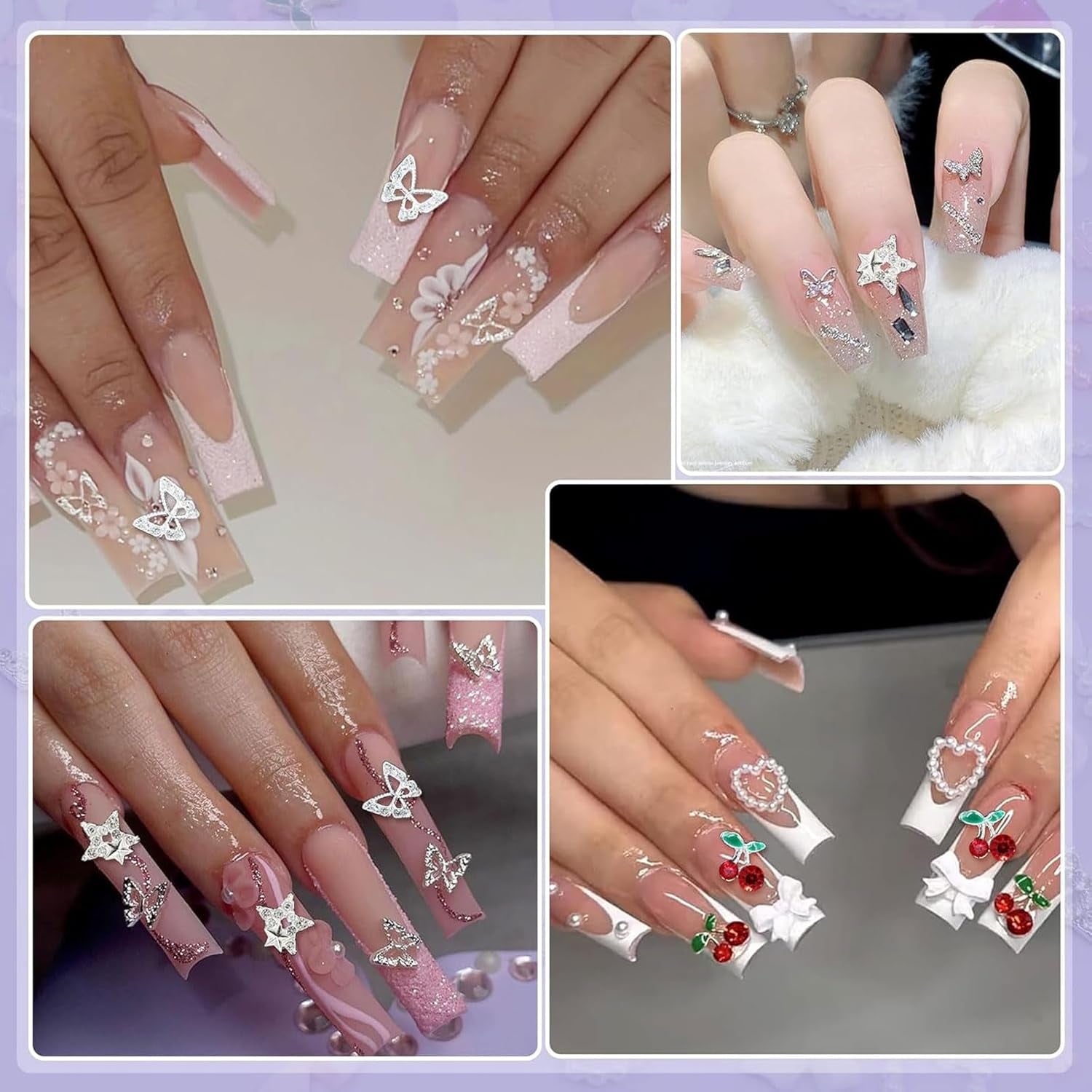 3D Anhänger Mit Schmetterlings Kirschstern Nagel Edelsteinen Mit Pinzette, Schleifen, Herz, Blume, Nagel Strassanhänger Für Maniküre, Diy-Bastelzubehör