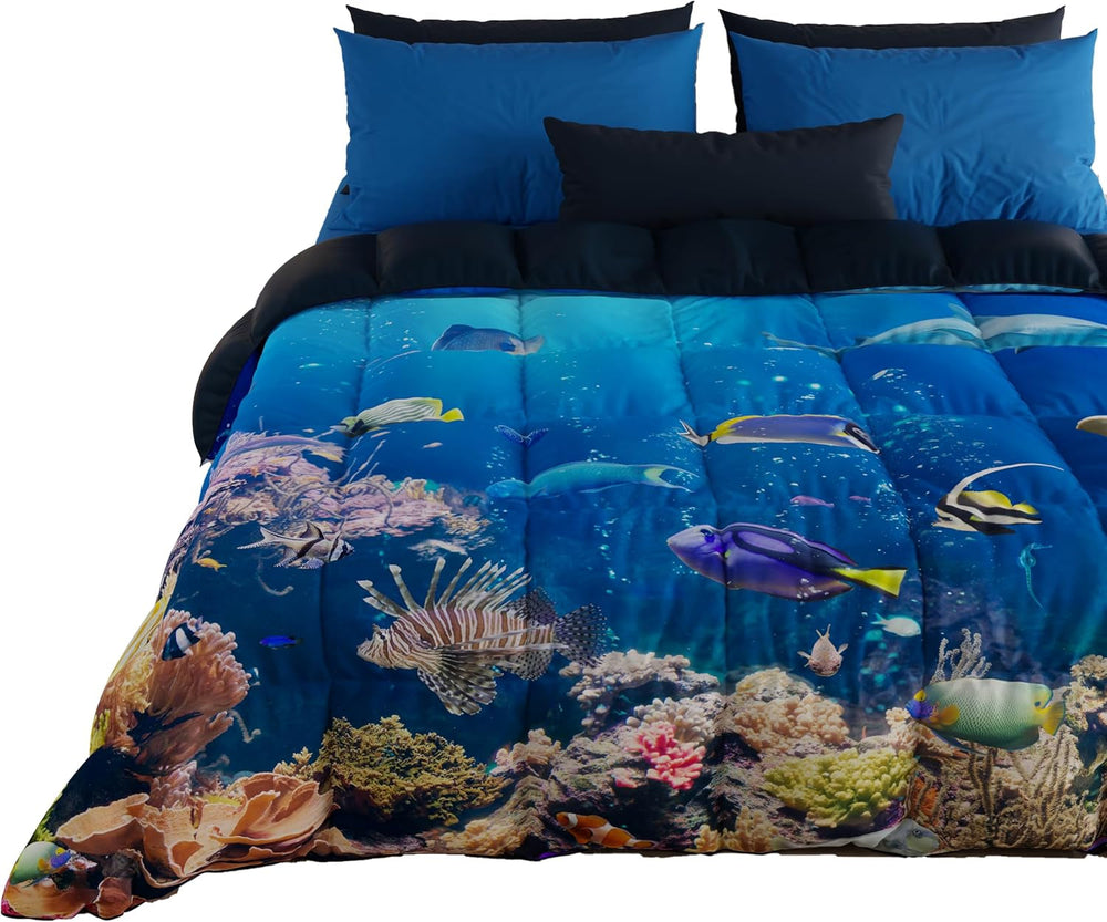 PETTI Artigiani Italiani Bettbezug für Doppelbett, 100 % Made in Italy, Aquarium-Steppdecken und Steppdecken Naty Shop Acquario 160 x 190 cm
