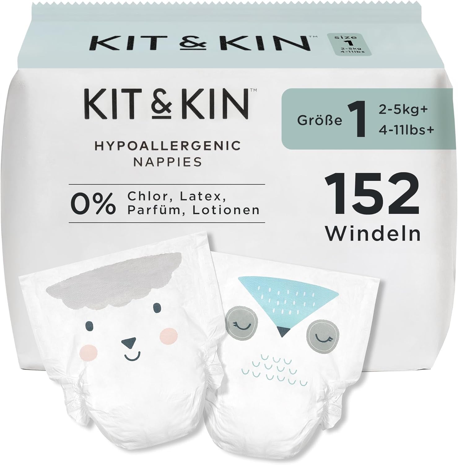 Kit & Kin Premium-Windeln, Größe 4 (9–14 kg), 128 Stück, pflanzlich und hypoallergen, zuverlässiger Auslaufschutz, vegan und frei von Tierversuchen