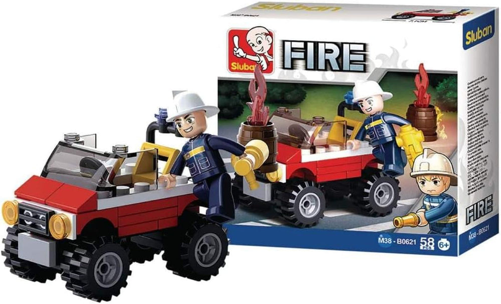 Sluban Klemmbausteine SL95391, Einsatzfahrzeug (58 Teile) [M38-B0621], Spielset, Klemmbausteine, Rettungskräfte, mit Spielfigur, Feuerwehr, Mehrfarbig