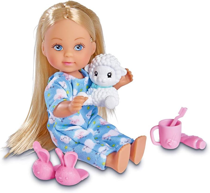 Simba 105733406 - Evi Love Good Night, Spielpuppe im süßen Schlafanzug mit Cuscheltier und Zahntzzubehör, 12cm, ab 3 Jahre