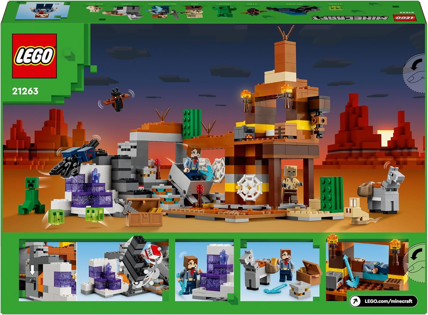 LEGO Minecraft Badlands Mine Videospiel-Bergbauspielzeugset für Jungen und Mädchen ab 8 Jahren. Lustige Bausteine, Abenteuerset, Geburtstagsgeschenk 21263. Bausets. Besuchen Sie den LEGO-Store