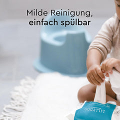 LILLYDOO Toiletten-Feuchttücher, 720 Stück (12 x 60), 100 % plastikfreie, spülbare Tücher, parfümfrei