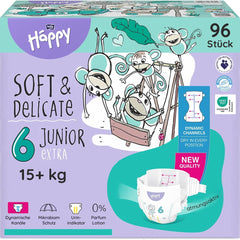 Bella Baby Happy Premium Windeln, Größe 6, Junior Extra, 15+ kg, 96 Stück, DERMATEST und OEKO-TEX Siegel, Einweg-Babywindeln