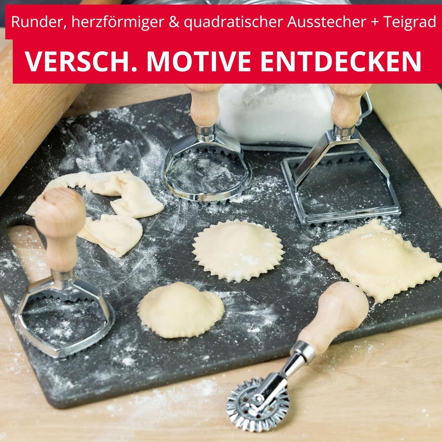 Roată de patiserie/tăietoare de ravioli Westmark Sofia – Roată de patiserie practică pentru tăierea pastelor și aluatului de casă, roată ø 39 mm – Zinc, lemn de fag