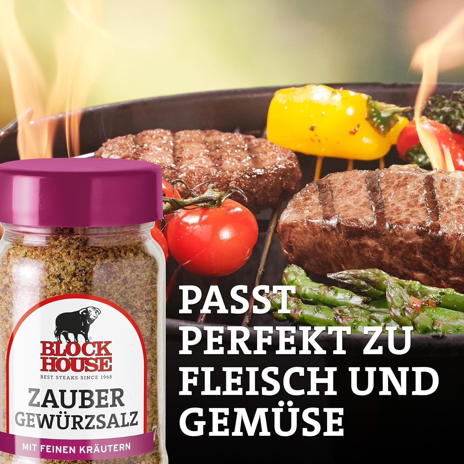 Block House Zaubergewürzsalz, Gewürzmischung für Fleisch, Fisch und Gemüse in Restaurantqualität, 280g Dose mit Streuaufsatz