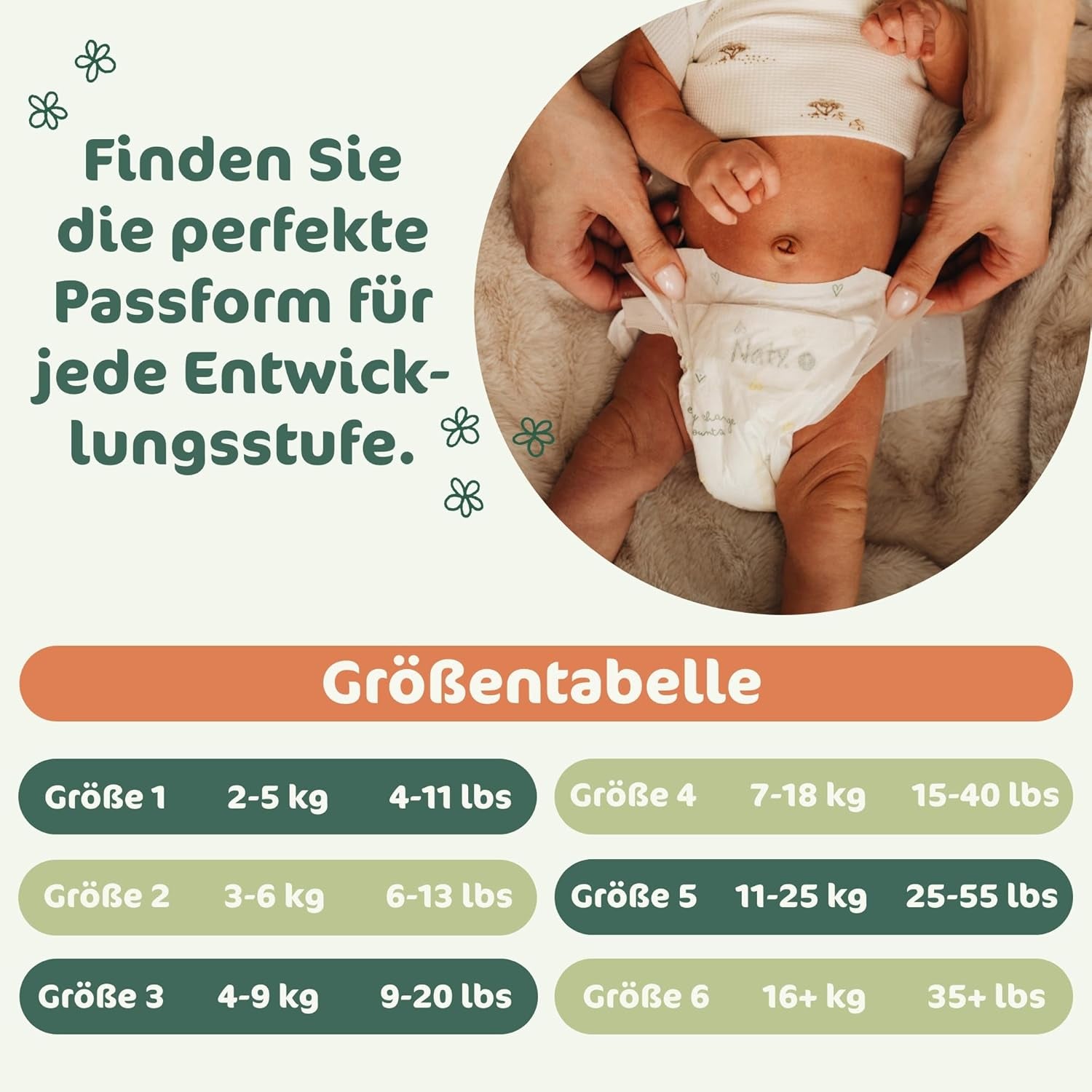 Naty BioEmbrace Babywindeln, Größe 3 (4–9 kg) | 100 % pflanzliche Materialien, sanft zur Haut | Atmungsaktive Weichheit, dermatologisch getestet, hervorragende Absorption | 100 Stk.