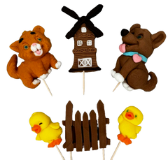 Set 6 decoratiuni comestibile din zahar, Ferma Decoratiuni din Pasta de Zahar Naty Shop
