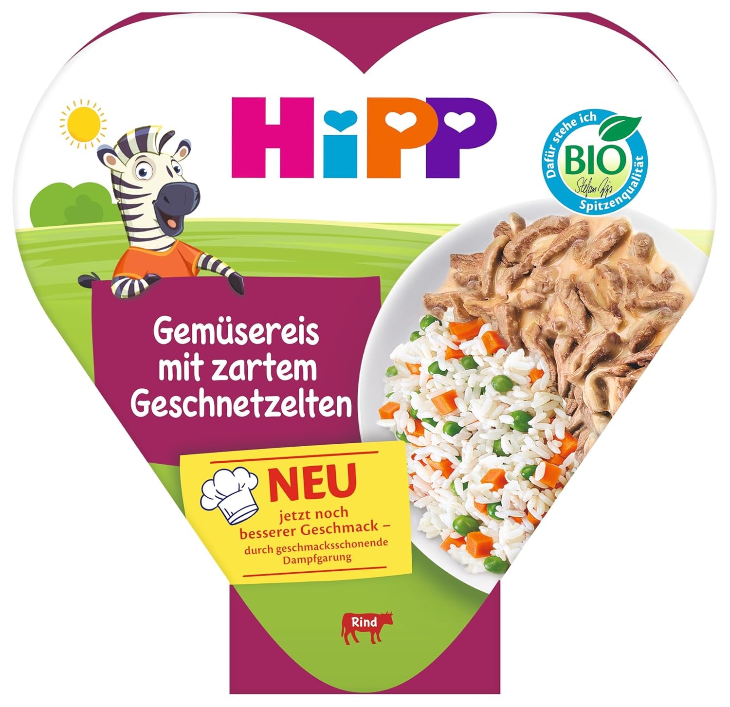 HiPP Bio-Gemüsereis mit zartem Scheibenfleisch (6 x 250g), Mahlzeit ab 1 Jahr, leicht gedünstet, vegetarisch, kindergerecht gewürzt, Bio-Qualität