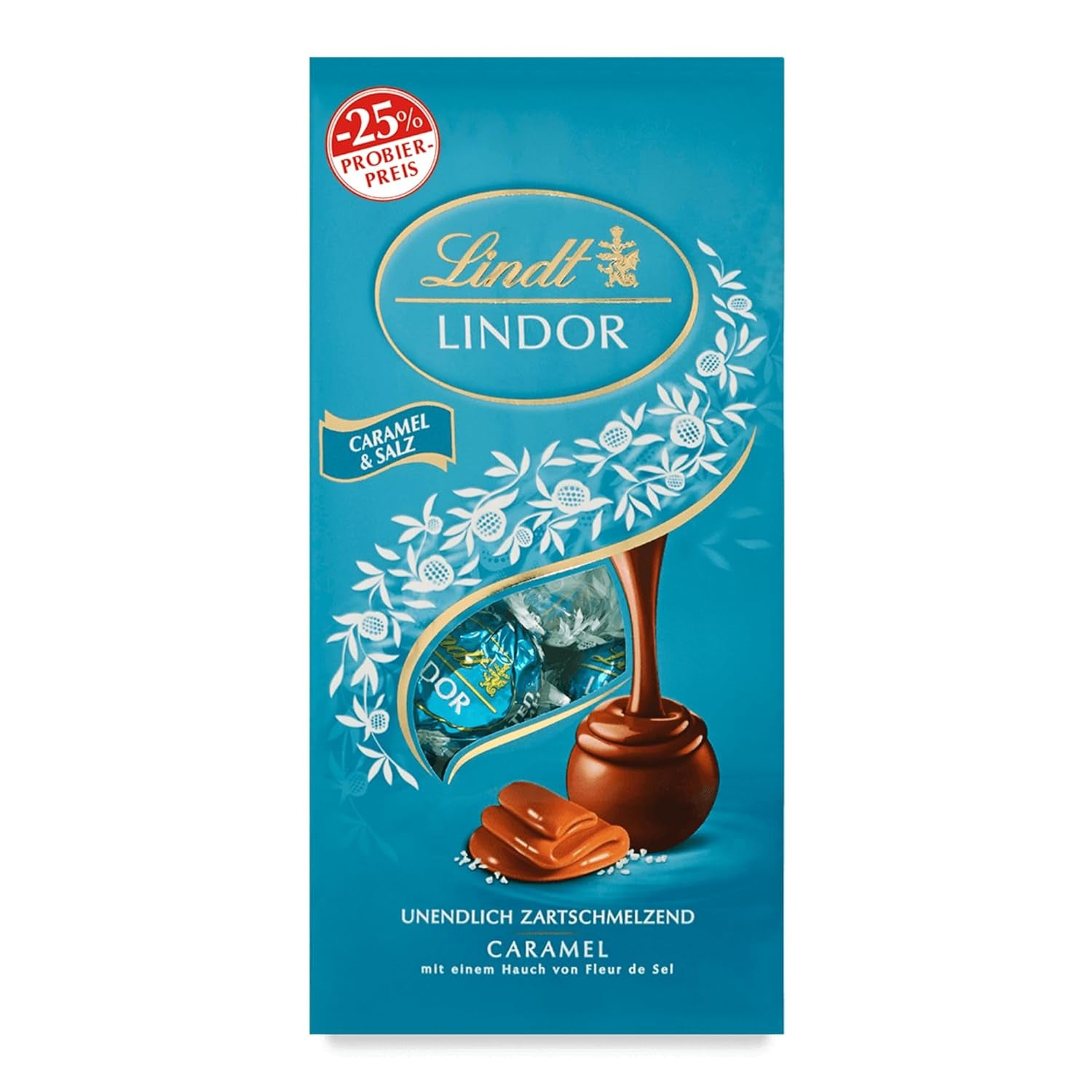 Lindt Chocolate LINDOR Doppelte Schokoladenkugeln, Aktion | Beutel mit 137 g gesalzenen Karamell-Schokoladenbonbons von Naty Shop