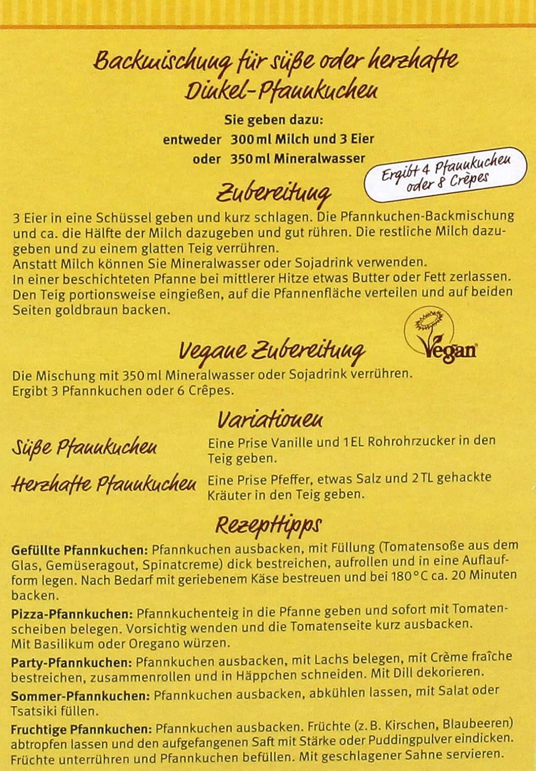 Dinkel-Pfannenkuchen, 180 G Mischung zum Backen und Kochen Naty Shop