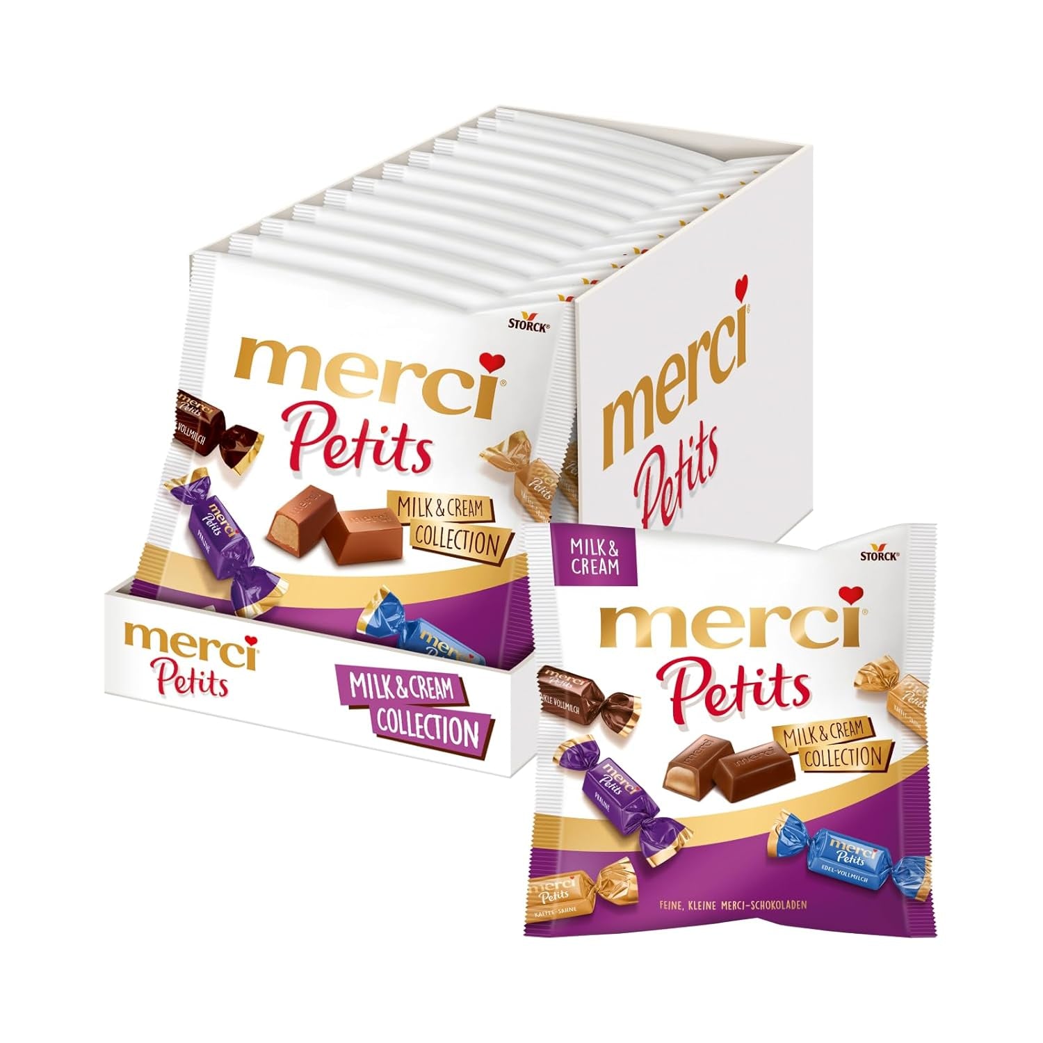 Merci Petits Kaffeecreme – 12 x 125 g – kleine weiße Schokoladenpralinen auf feiner Schokolade mit Kaffeecreme – einzeln verpackte Schokoladenpralinen