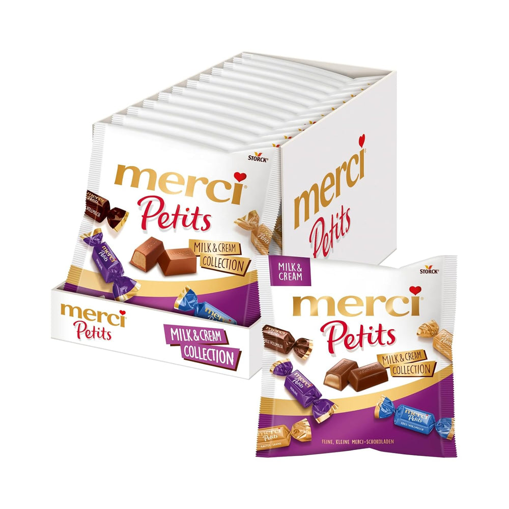 Merci Petits Kaffeecreme – 12 x 125 g – kleine weiße Schokoladenpralinen auf feiner Schokolade mit Kaffeecreme – einzeln verpackte Schokoladenpralinen