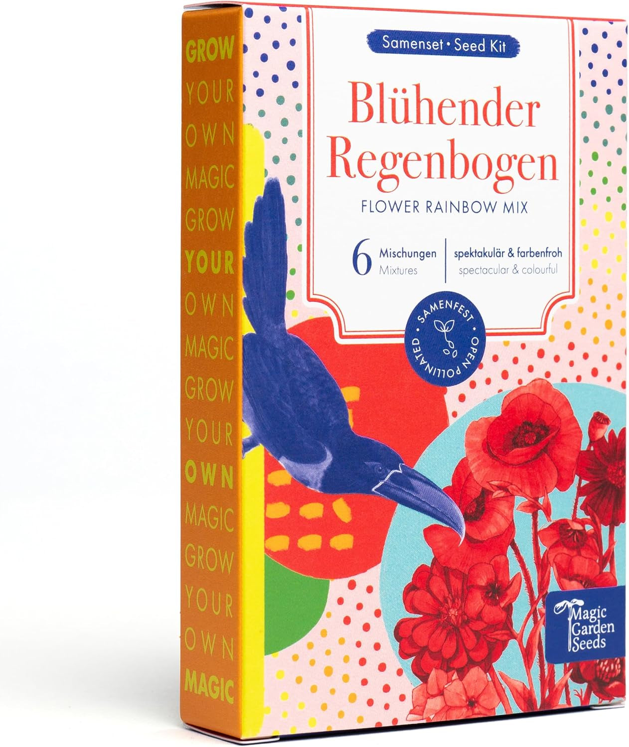 Blühender Regenbogen – 6 kostenlose bestäubte Blumenmischungen – spektakulär und farbenfroh – Samenset für Anfänger, als kleines Geschenk oder für den persönlichen Gebrauch
