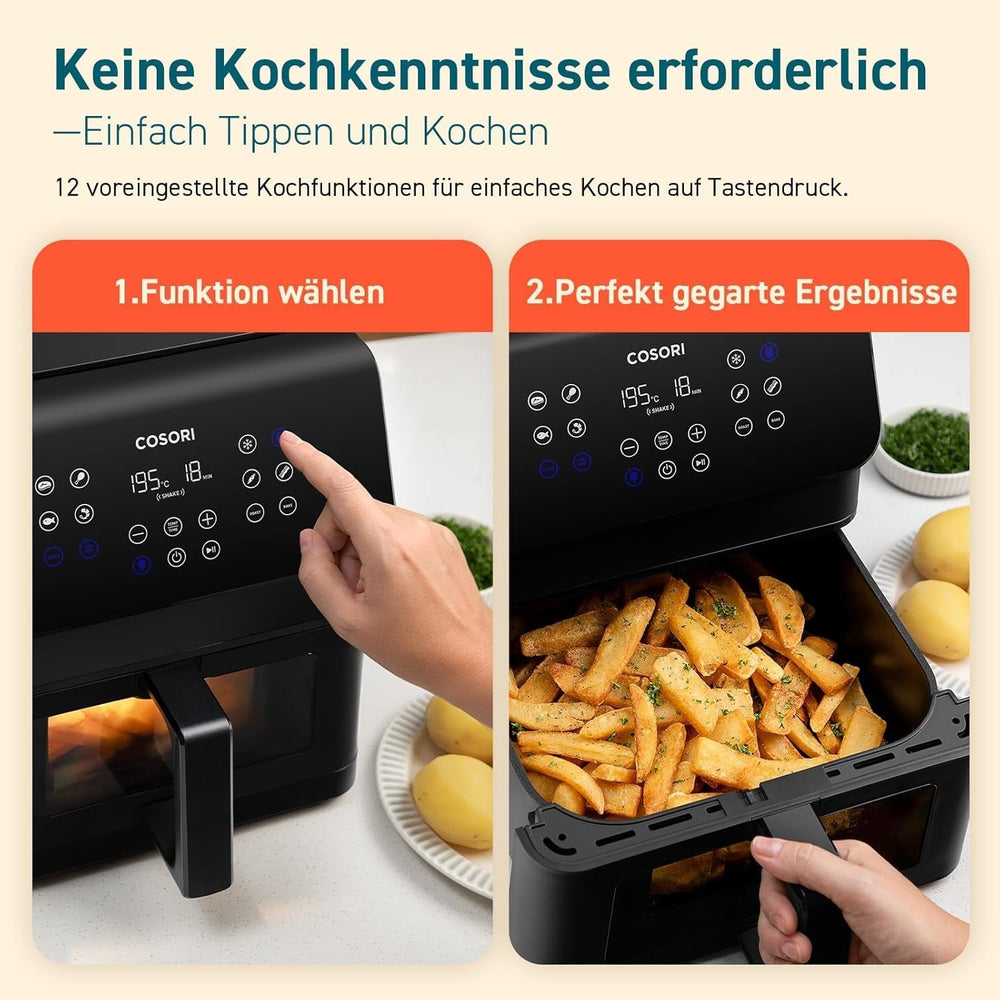 COSORI Hot Air Fryer Airfryer, 12-In-1 Air Fryer XXL 6.2L, Hot Air Fryer cu fereastră de vizualizare și memento de agitare, 80 de rețete Electrocasnice Naty Shop