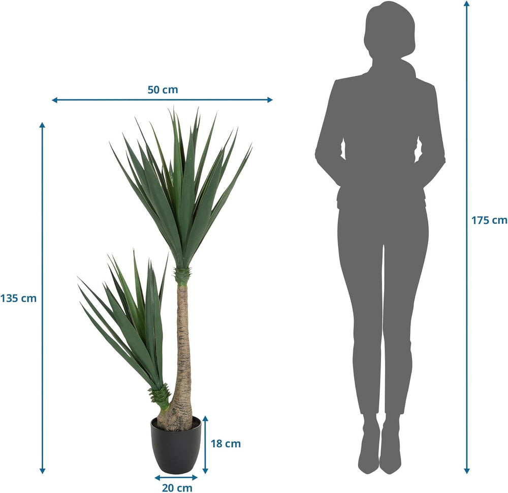Hjh OFFICE Kunstpflanze Yucca Palme Höhe 135 Cm Grün Palmlilie Kunstbaum Groß Zimmerpflanze Künstlich, 871007
