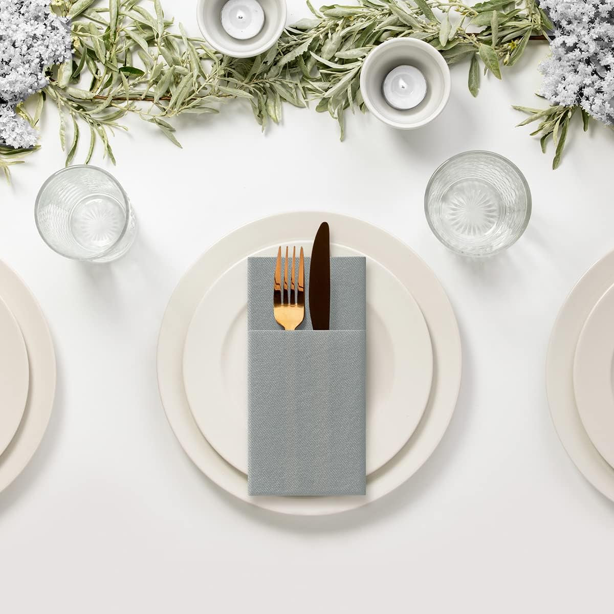 PAW - Șervețele pentru tacâmuri Airlaid - Fabric-like (39 X 40 Cm 1/8 fold) | 50 bucăți | Horeca | Ideal pentru nuntă, botez, comuniune, aniversare | Buzunare pentru tacâmuri | Gri