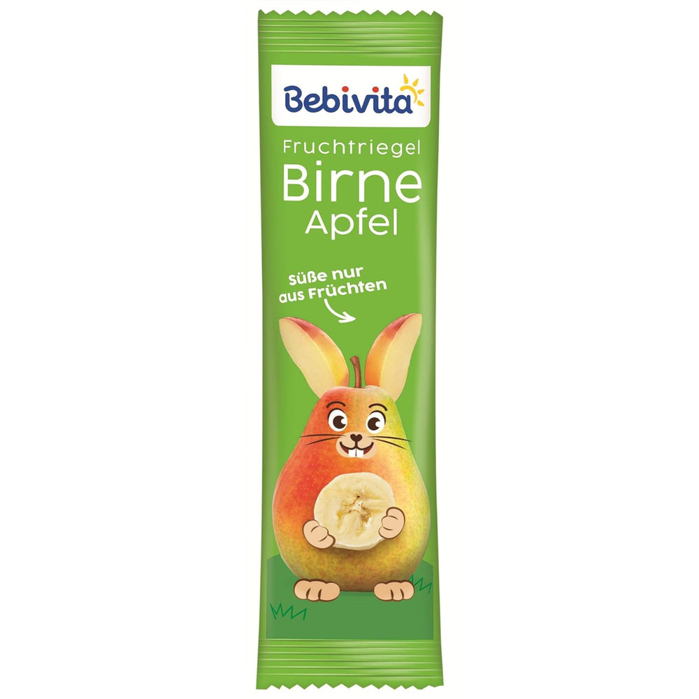 Birne-Apfel-Fruchtriegel (20 x 25 g), nur mit Früchten gesüßt, perfekter Snack für zwischendurch, zubereitet aus streng kontrollierten und ausgewählten Zutaten.