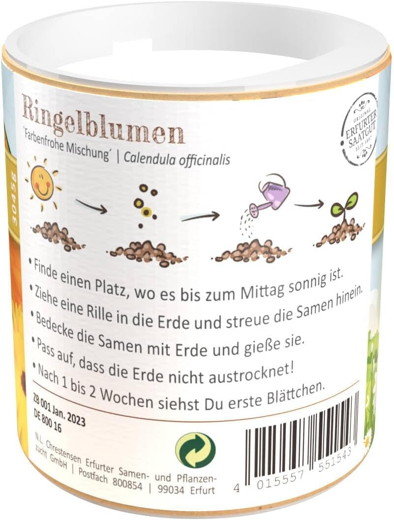 Ringelblumensamen Chrestensen Colorful Mix - Kostenlose bestäubte Samen 30g für ca. 25m² - Shaker für Gartenkinder