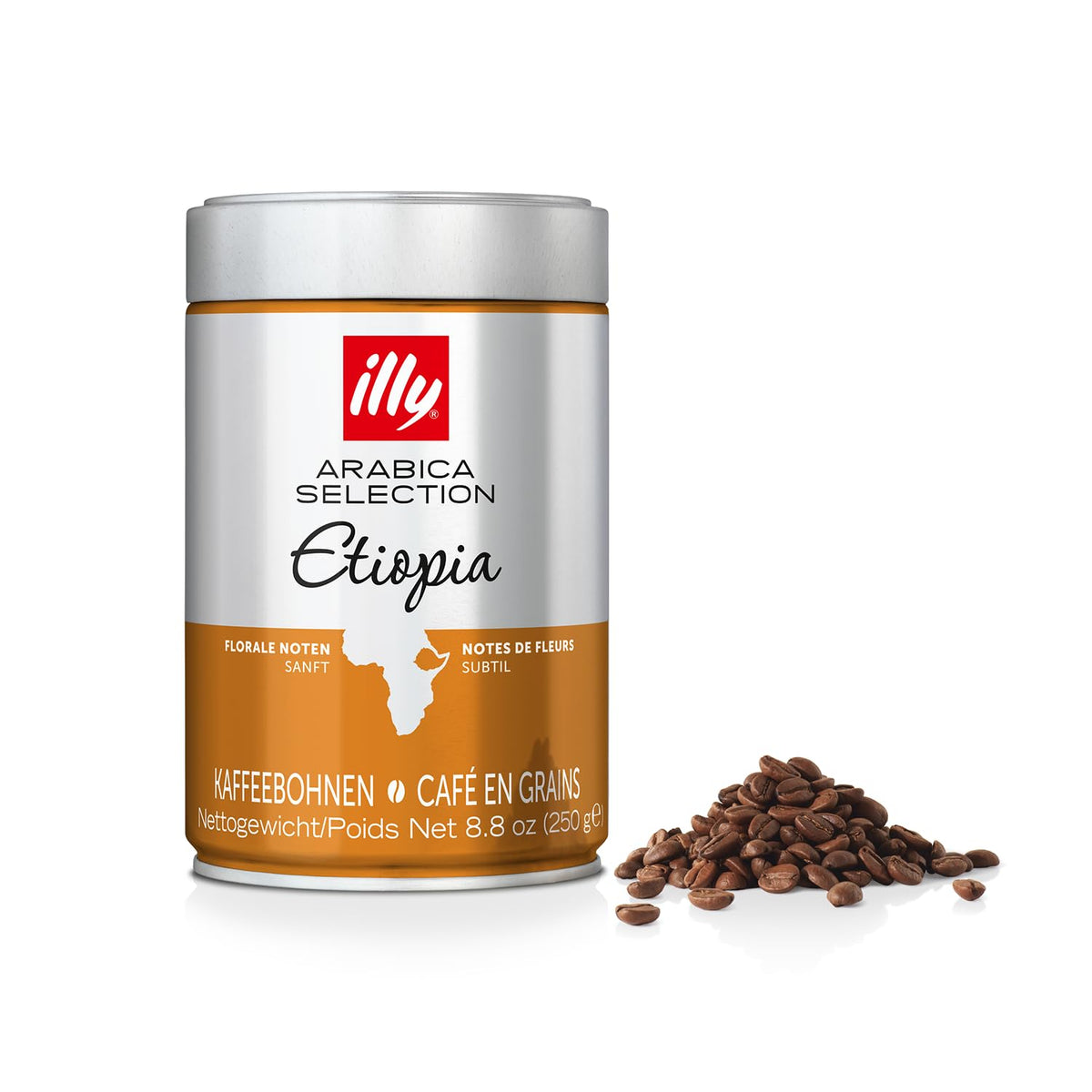 Boabe de cafea illy Selecție de boabe de cafea Arabica de lux Etiopia, pachet de 6 (6 x 250 g)