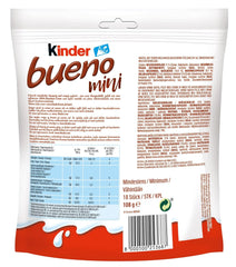 Kinder Bueno Mini – Knusprige Waffel-Schokoriegel, Milchcreme und Haselnüsse und feine Milchschokolade – Karnevals-Leckereien – 1 Beutel Mini einzeln verpackte Riegel (1 x 108 g)