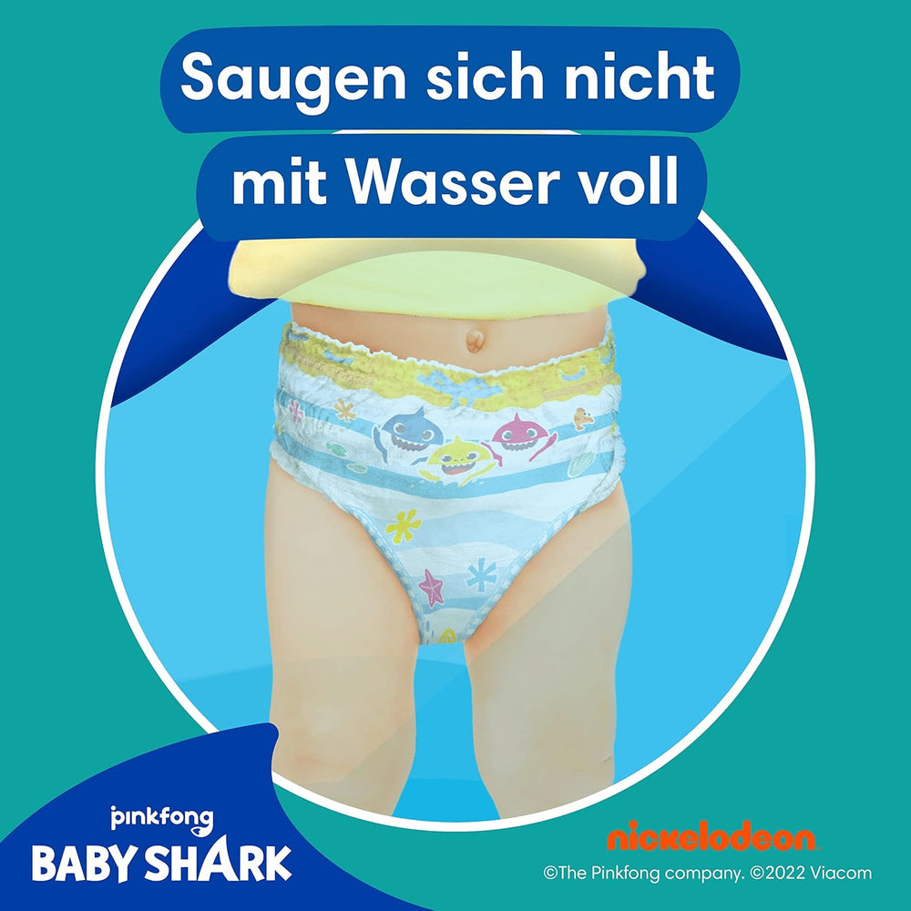 Pampers Splashers Baby Shark Limited Edition Einweg-Schwimmwindeln 4–5, 11, 9 kg–15 kg, für sicheren Schutz im Wasser