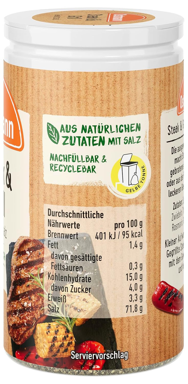 Ostmann Gewürze – Steak & Grill Gewürzsalz, leckeres Gewürzláz zum Grillen & Anbraten von würzigen Steaks, ideal auch für Grillgerichte ohne Fleisch, 60 g