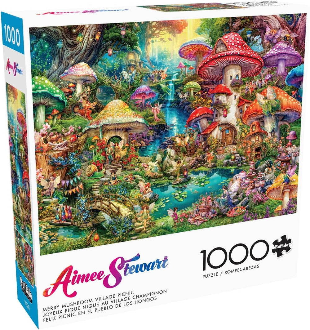 Buffalo Games – Aimee Stewart – Merry Mushroom Village Picnic – 1000-teiliges Puzzle für Erwachsene, anspruchsvolles Puzzle, perfekt für Spieleabende – fertiges Puzzle in der Größe 26,75 x 19,75 cm Naty Shop
