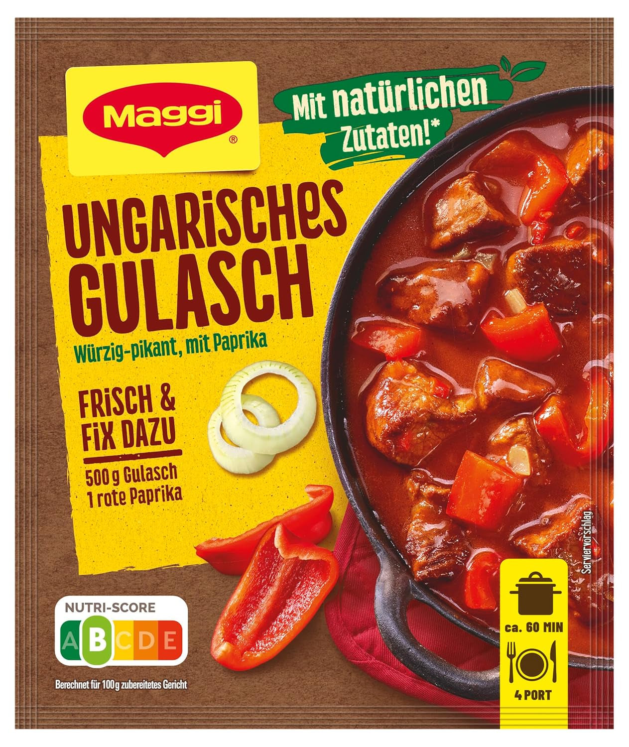 MAGGI Fix für Ungarisches Gulasch, Würzmischung, mit natürlichen Zutaten*, für 4 Portionen, 1er Pack (1 x 56g Packung)