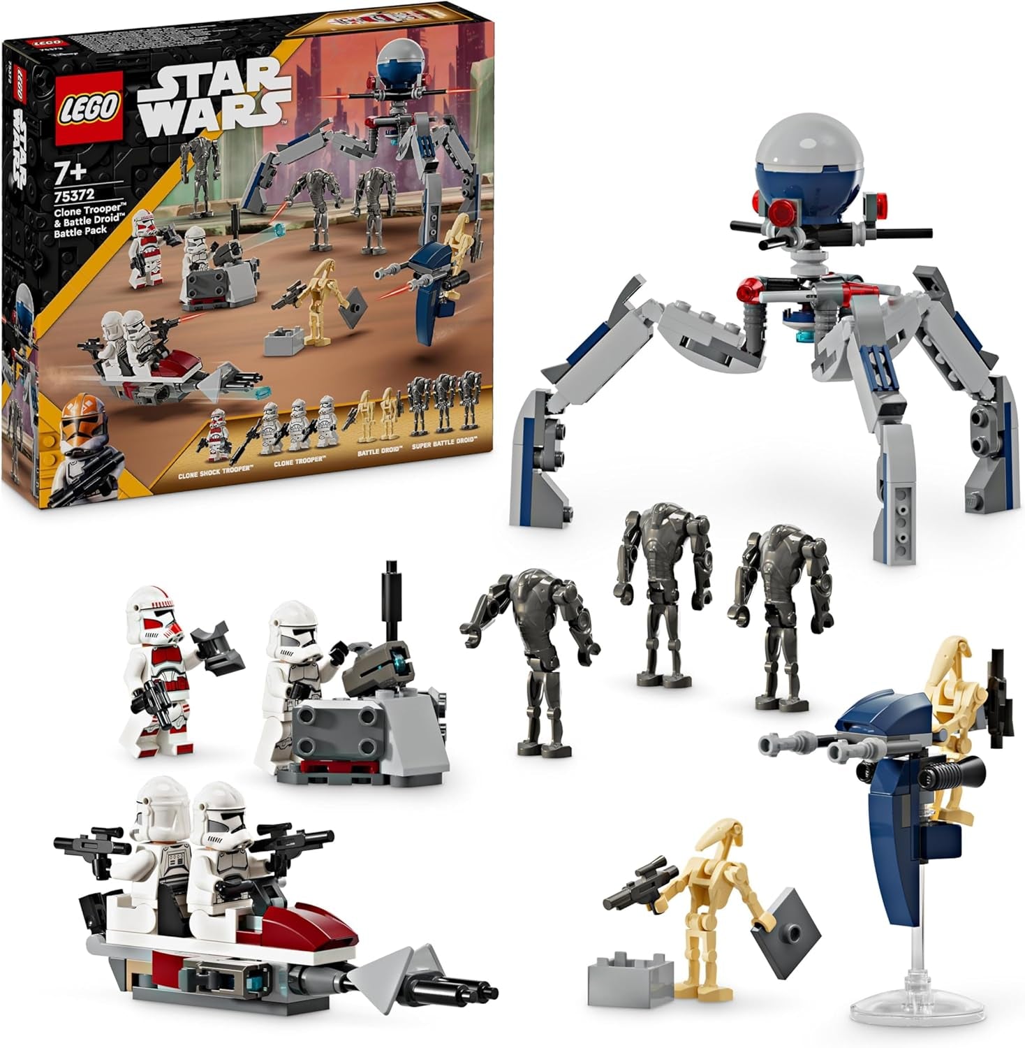 LEGO Star Wars 75372 Clone Trooper & Battle Droid Battle Pack, inkl. 4 Minifiguren, 5 Droiden und Speeder-Motorrad mit Shooter – Bauspielzeug für Jungen und Mädchen ab 7 Jahren. Bausets. Besuchen Sie den LEGO-Store. Battle Pack