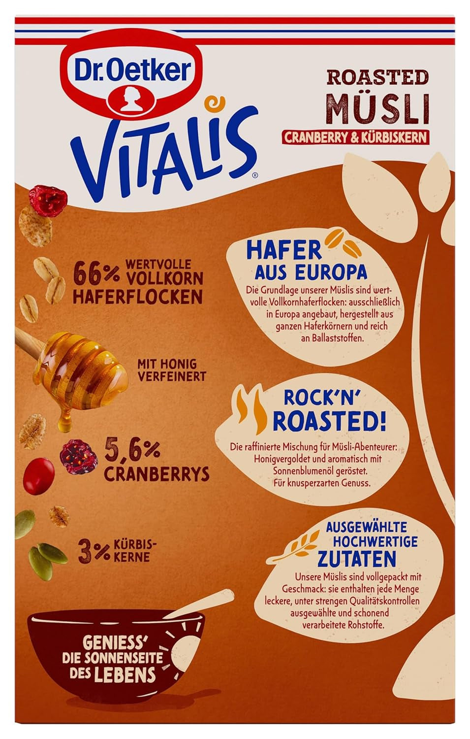 Dr. Oetker Vitalis Röstmüsli mit Cranberries und Kürbiskernen: Röstmüsli mit getrockneten Cranberries, 8er Pack (8 x 501g)