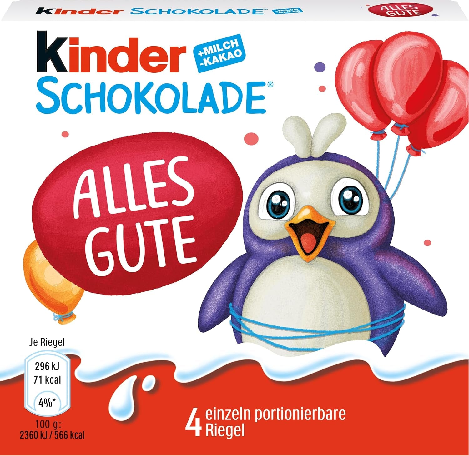 Kinderschokolade (20 x 50 g) – Valentinstagsgeschenk für Sie und Ihn, Karnevals- und Faschingssüßigkeiten – Gefüllte Milchschokoladentafeln – 20 Packungen mit je 4 einzelnen Tafeln