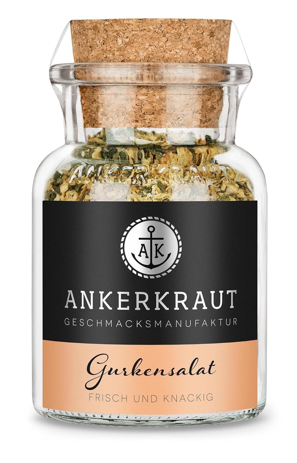 Ankerkraut Gurkensalat, 60 g im Korkglas, Würze Gherken-Salat Ganz Einfach, Zuckerfrei und Ohne Gesmackverstärker, Mischung würzender Zutat für Salat