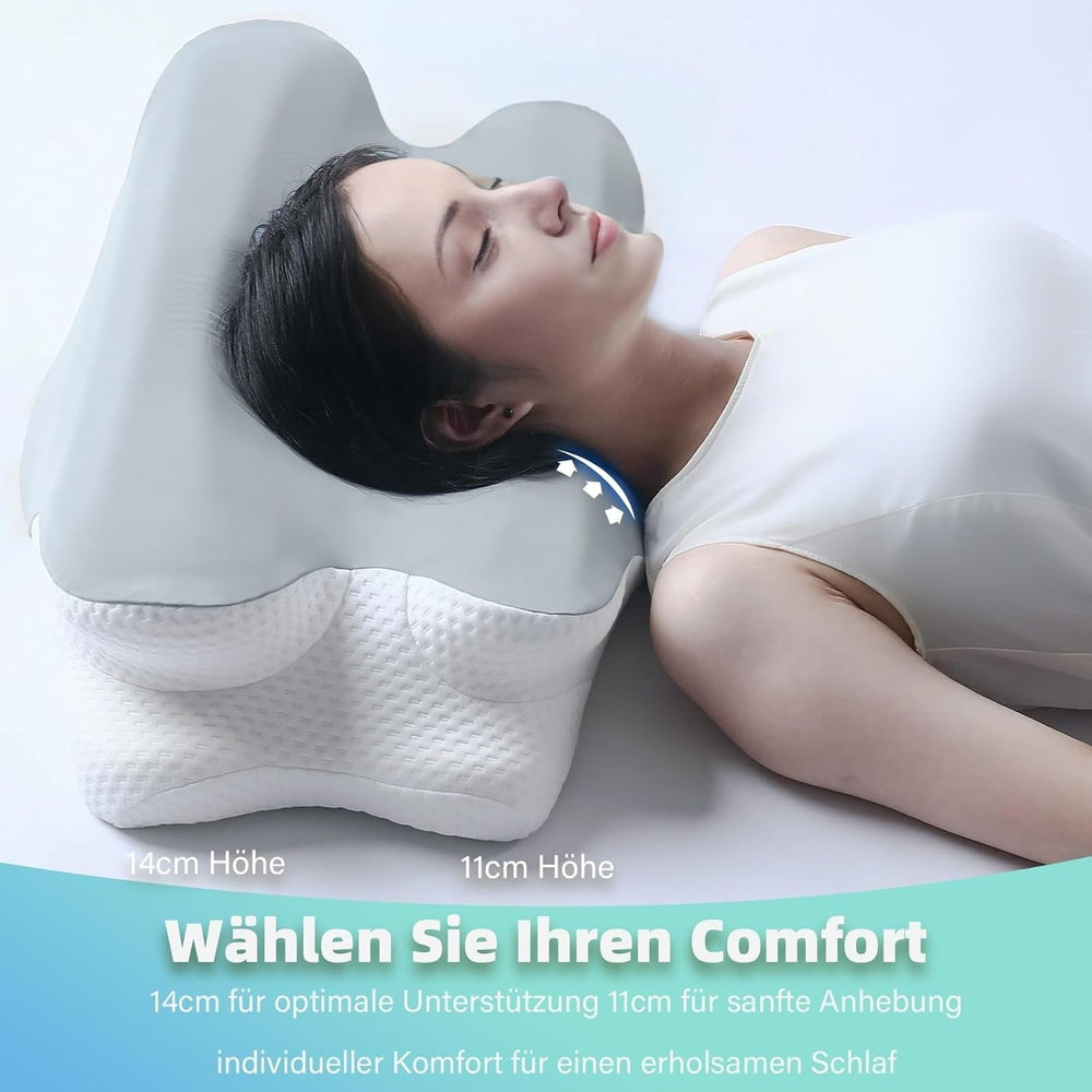 RUMMY Pernă ergonomică de susținere a gâtului din spumă cu memorie, cu husă detașabilă, lavabilă, pentru cei care dorm lateral și pe burtă (gri) Perne ortopedice cervicale Naty Shop