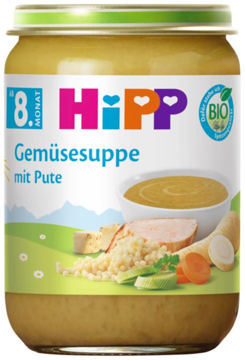 HiPP Bio Puten-Gemüsesuppe (6 x 190g), ab 8 Monaten, ohne Salzzusatz, mit Omega-3, in bester Bio-Qualität