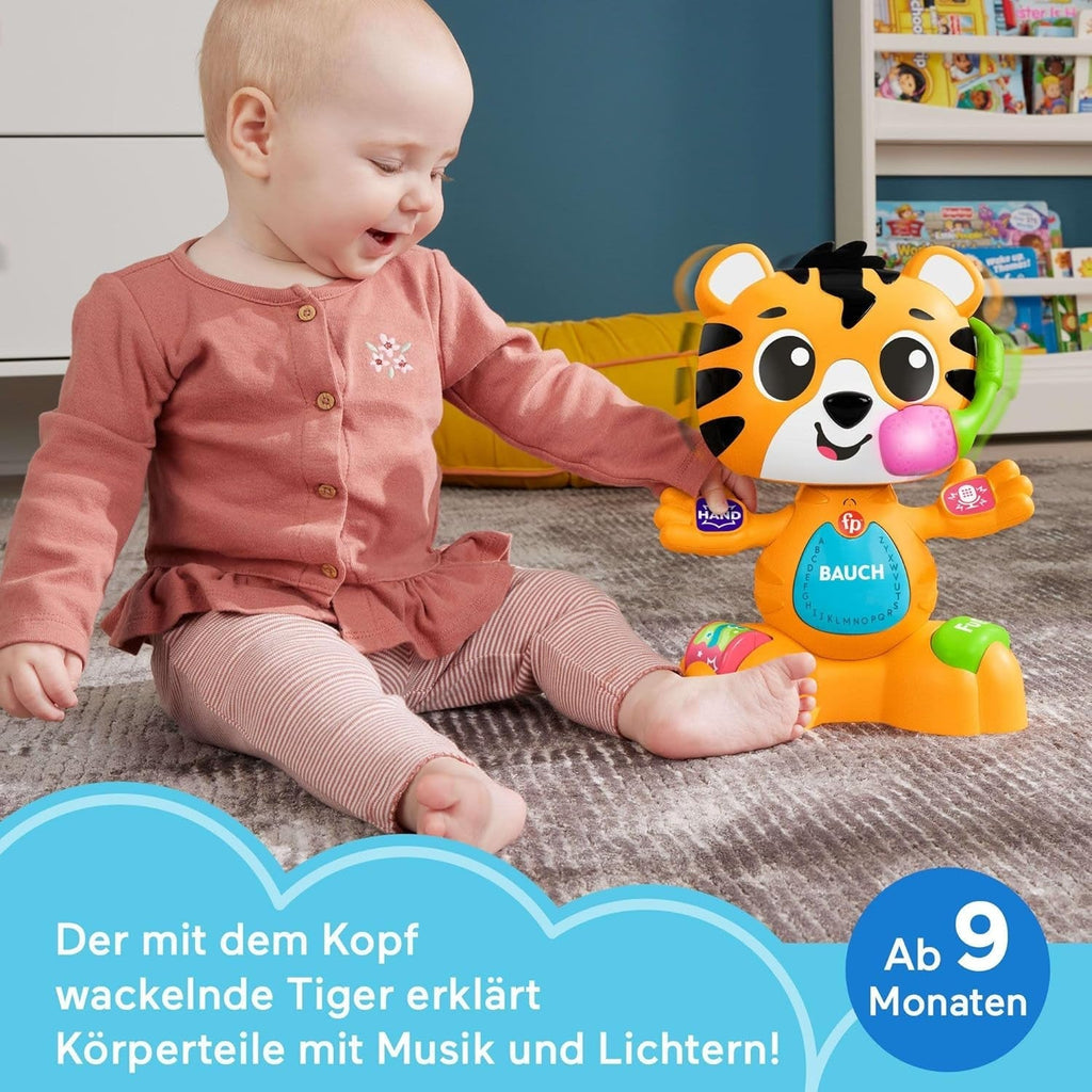 Jucărie educativă Fisher-Price pentru bebeluși și copii mici, Beat Bande Lern & Tanz Tiger Justin cu sunete și lumini pentru copii începând cu vârsta de 9 luni, ediție germană, HYL31 Jucarii Bebe Naty Shop