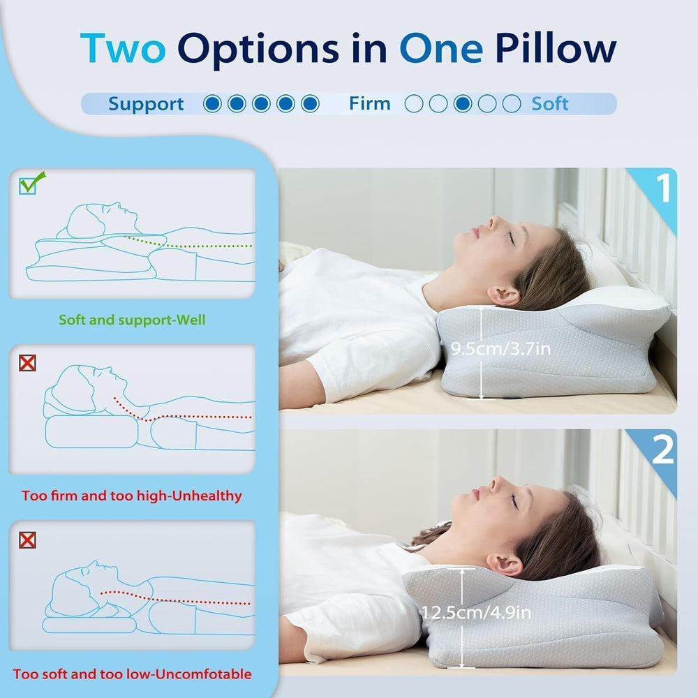 HOMCA Neck Pillow Pillow, Memory Foam Ergonomic Pillow 3D Cooling Pillow Cover For Supine, Side or Prone Position, 62 X 41 X 9.5/12.5 Cm Perne ortopedice cervicale Naty Shop