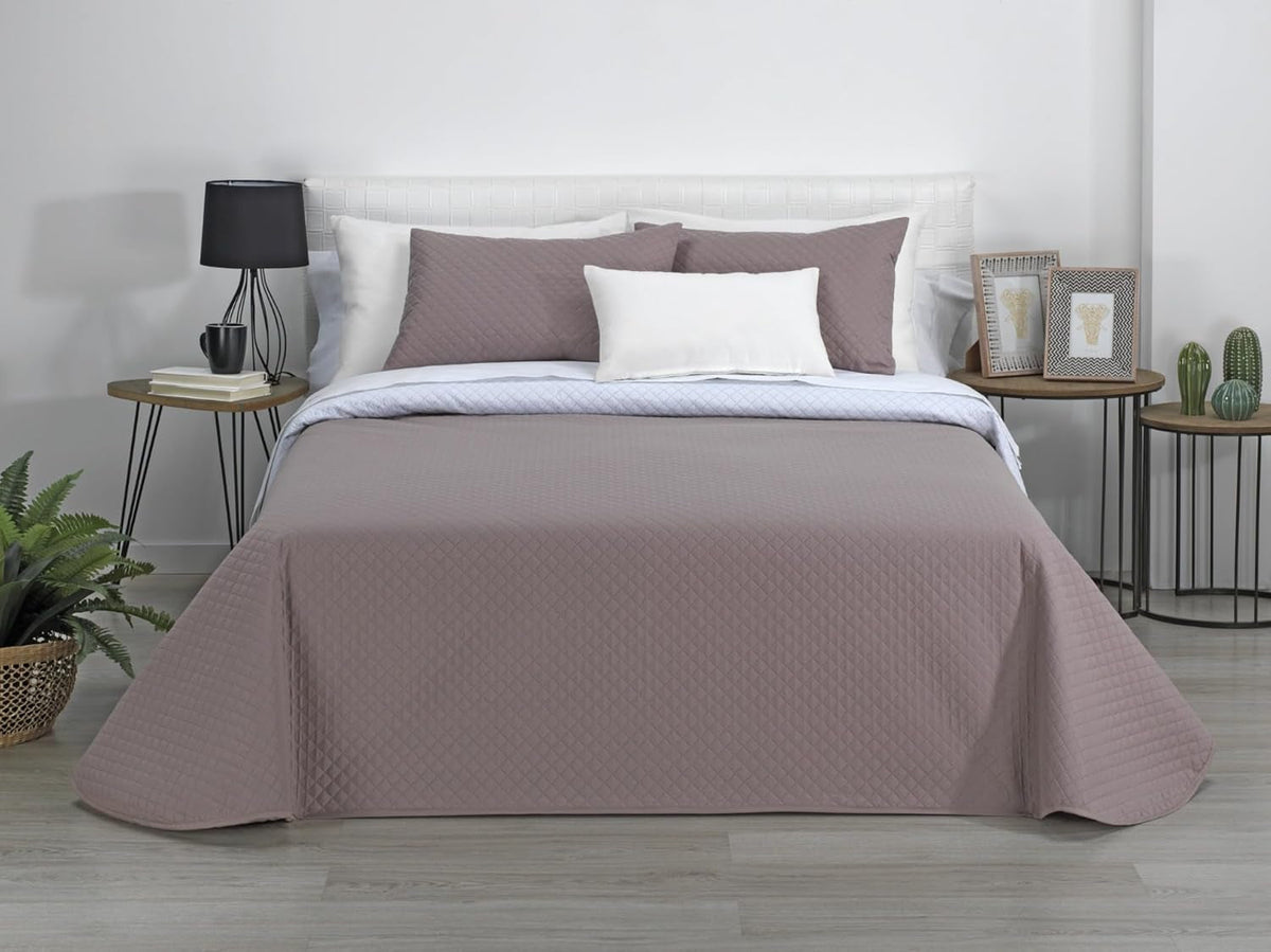 Estoralis | AVA | Wende-Boutique-Steppdecke | Für alle Jahreszeiten | Farbe - Weiß/Taupe | Für Bett 180 cm. (270 x 270 cm. Ancho X Alto) | Steppdecke Quilts und Quilts Naty Shop Standardtitel