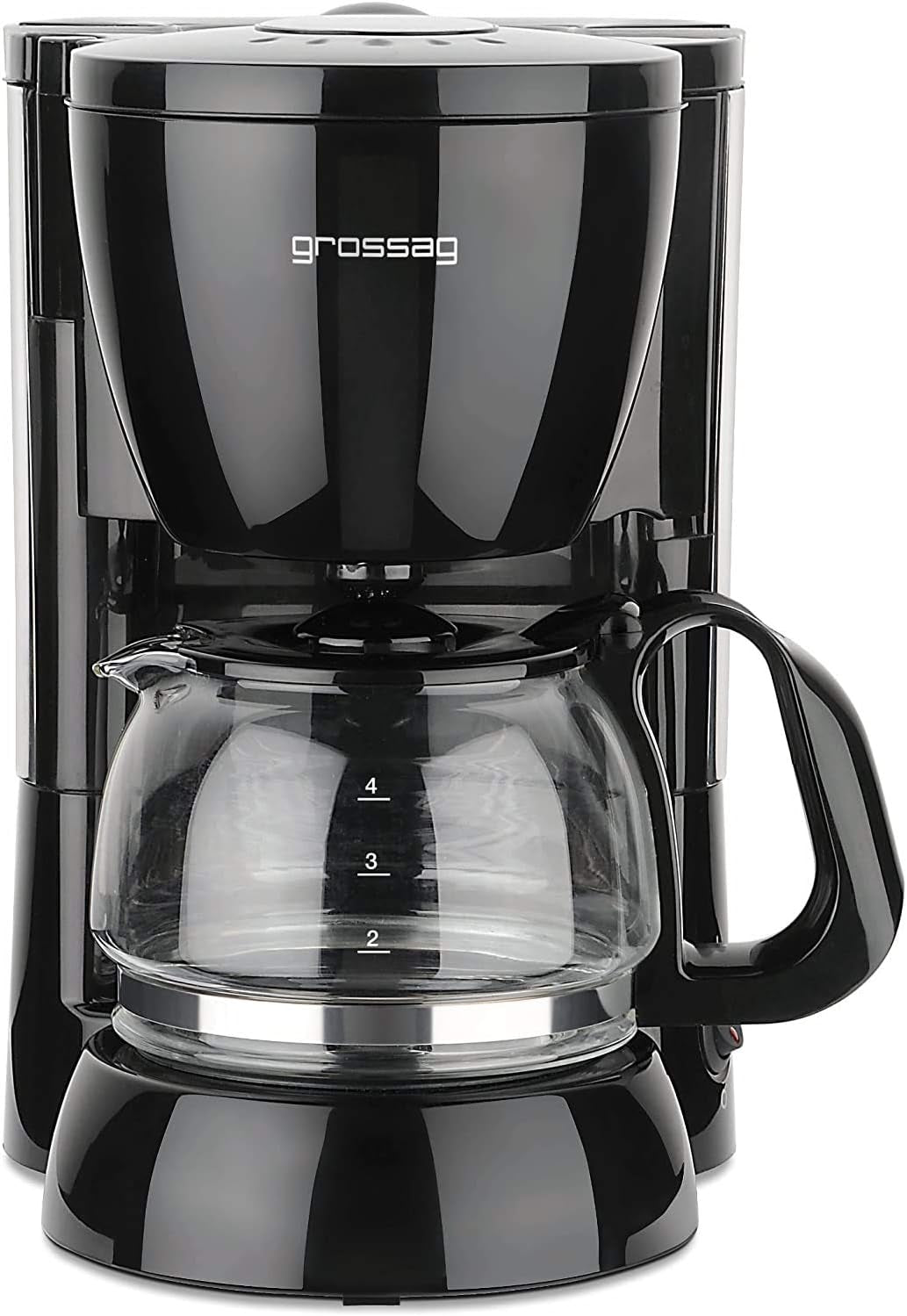 Cafetieră cu filtru grossag cu carafă de sticlă KA 12.17 | 0,6 litri pentru 4 cești de cafea | 600 wați | Negru - Oțel inoxidabil